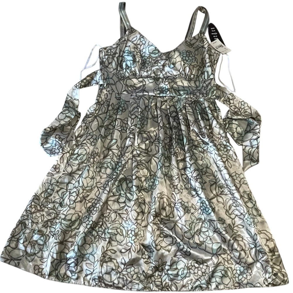 BIYAYCDA Sage Floral Print Dress Sleeveless‎ Tie Summer Sundress Party 12 NEW